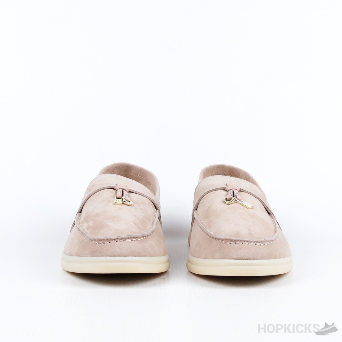 LP Summer Charms Walk Loafers In Light Pink Mix Beige Suede With Rabbit Fur Lining 985642